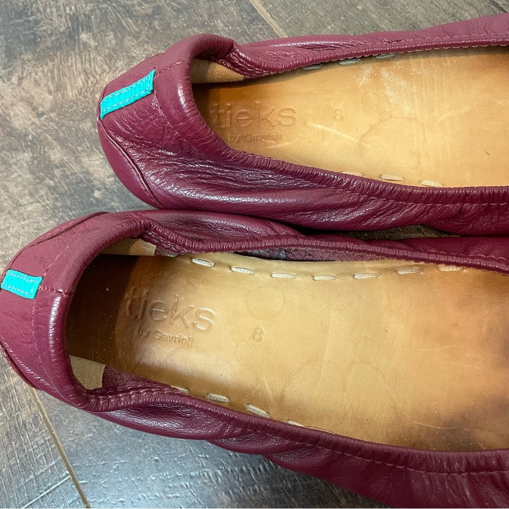 Tieks Burgundy Leather Ballet Flats Women's 8 Shoes Slip On Maroon Wine Red - Picture 5 of 8